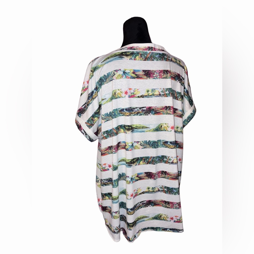 Avenue 14/16 Tropical Stripe Tie Front Blouse Plus Size - Picture 3 of 12